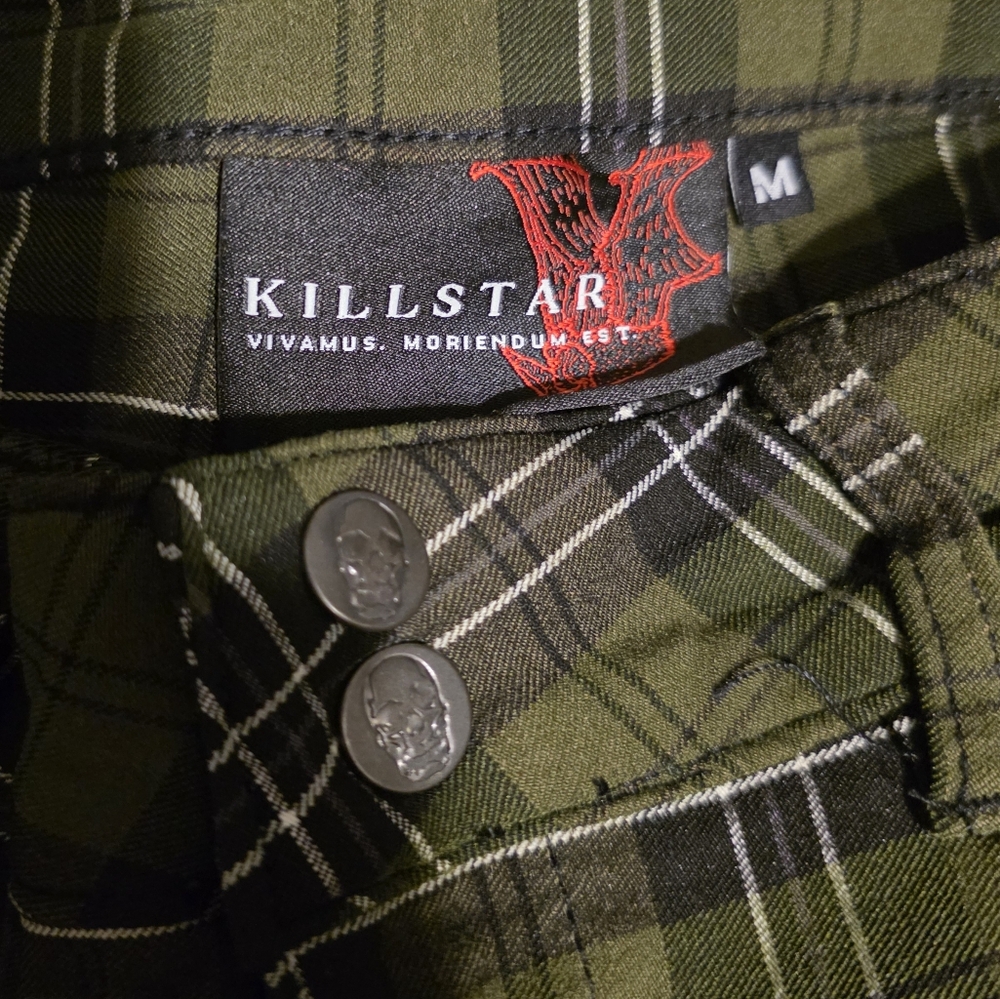 Killstar Olive Green Plaid Lace-Up Skinny Pants Size M - Picture 6 of 8